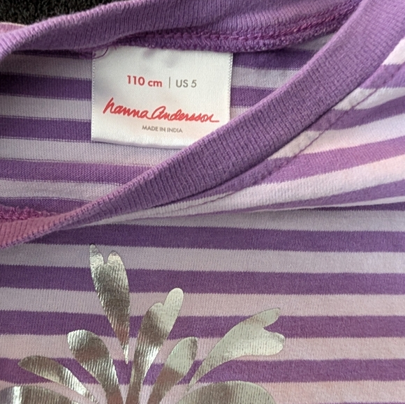 Hanna Andersson Girls Striped Long Sleeve 100% Cotton Shirt Metallic Floral - Picture 3 of 9
